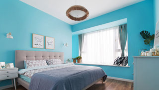 130平北欧蓝色卧室背景墙装饰效果图