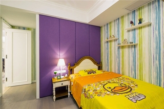简欧风儿童房紫色软包背景墙设计