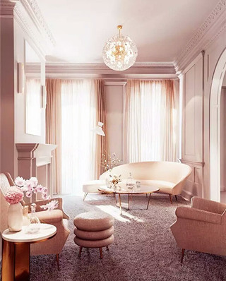 优雅玫瑰金色客厅装潢设计