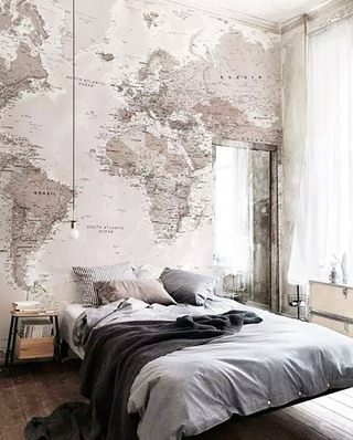 卧室地图背景墙装修图片