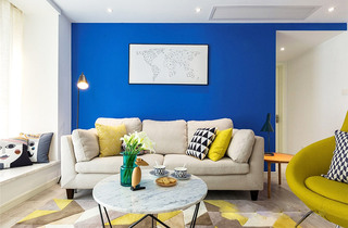清爽北欧风客厅 蓝色背景墙设计