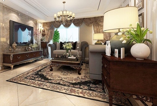 130平美式风格装修典雅客厅平面图
