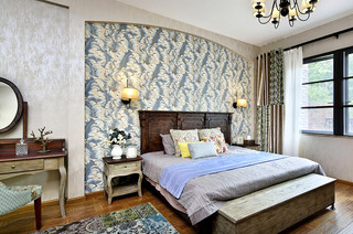美式新古典别墅 卧室背景墙设计