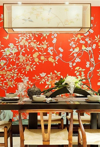 东南亚风格 橙红色餐厅背景墙设计