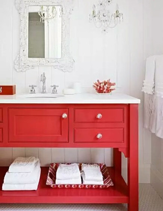 红色卫生间浴室柜效果图