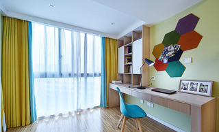 彩色北欧风儿童书房 多边形背景墙设计