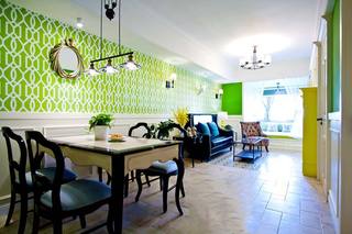 美式客餐厅 草绿色背景墙设计