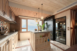 自然美式风格厨房中岛设计图