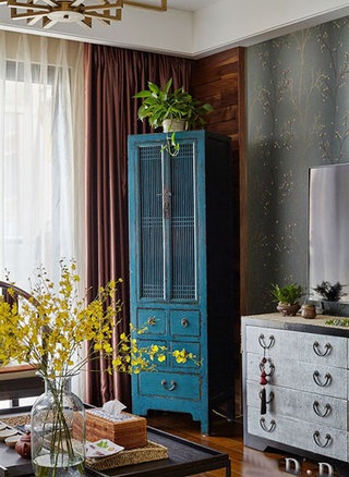 精美古典中式 湖蓝色壁柜设计