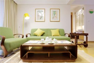 清新宜家风客厅 绿色布艺沙发设计