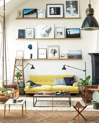 客厅黄色沙发布置效果图