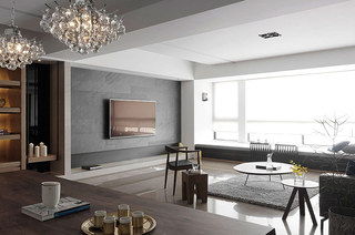 简洁新中式客厅 深灰色背景墙设计
