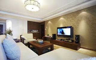 新中式客厅 金棕色壁纸电视背景墙设计