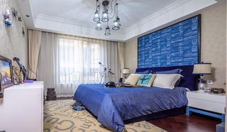 清爽美式风格 蓝色卧室效果图