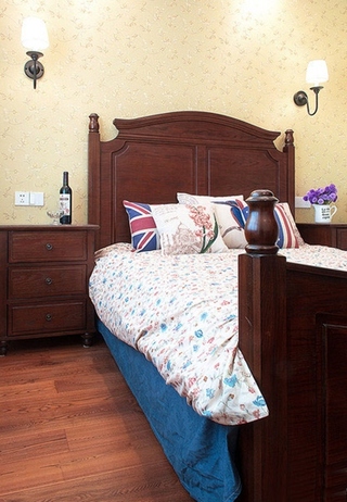 乡村休闲美式 卧室实木床效果图
