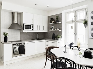 简洁北欧风格装修 经典黑白调设计厨房效果图