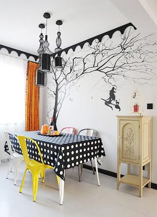 浪漫北欧混搭风餐厅 手绘墙设计图