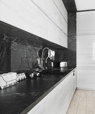 黑白北欧风厨房 大理石橱柜设计