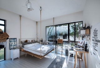 自然工业风混搭卧室 创意吊床设计