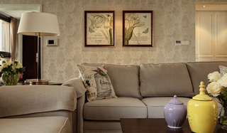 乡村美式客厅 沙发照片墙效果图