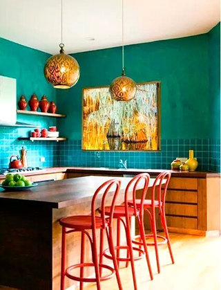 厨房效果图绿色背景墙装修