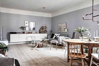 70平北欧风格公寓客厅木地板效果图