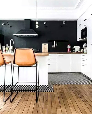 瓷砖木质混搭装修厨房地板设计图
