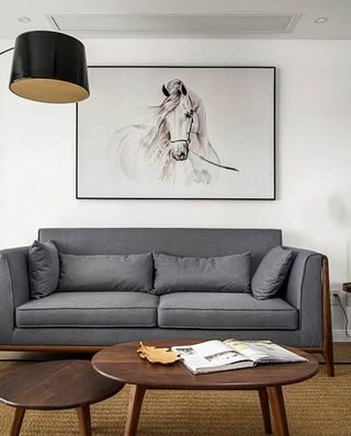 150平新中式装修灰色沙发客厅效果图