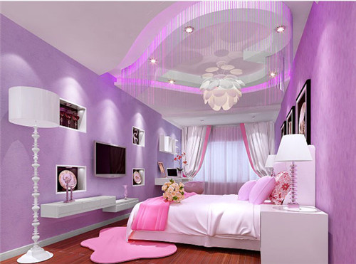 卧室淡紫色配窗帘图图片