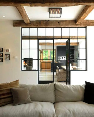 客厅玻璃铁框门设计
