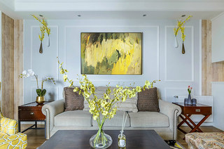 105平美式风格三居沙发背景墙装饰画