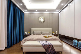 400平新中式风格别墅卧室床头软包