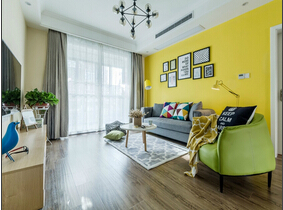 90平北欧风格两居室装修 黄色点缀时尚空间