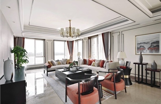 新中式风格大户型装修客厅沙发摆放图