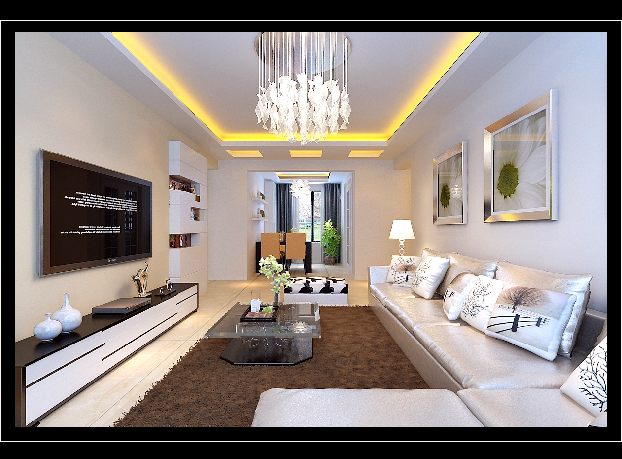 90平米装修,二居室装修,5-10万装修,现代简约风格,电视背景墙,沙发