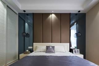 130平现代风三居卧室背景墙装修效果图