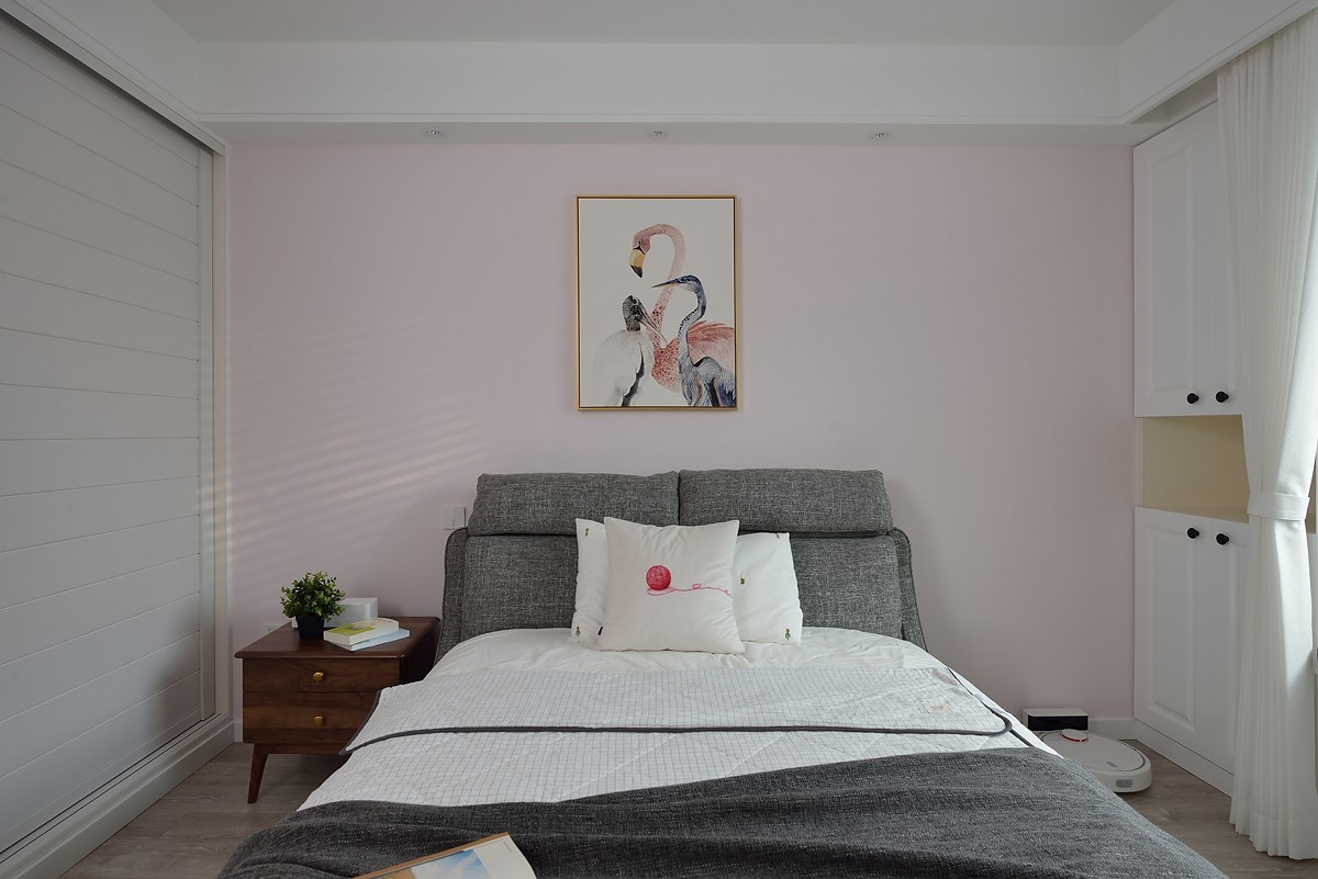 二居室装修,5-10万装修,90平米装修,卧室,北欧风格,粉色