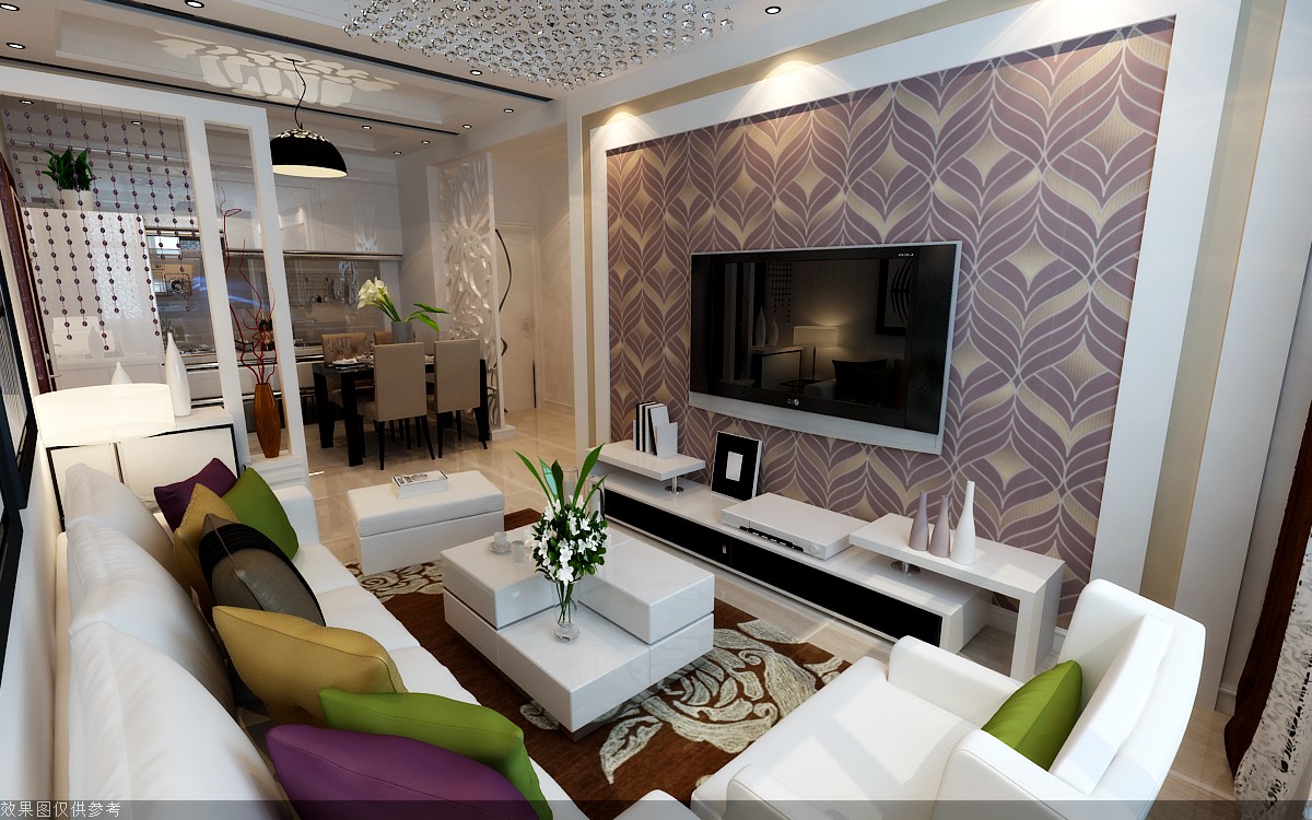 10-15万装修,二居室装修,90平米装修,现代简约风格,客厅,紫色