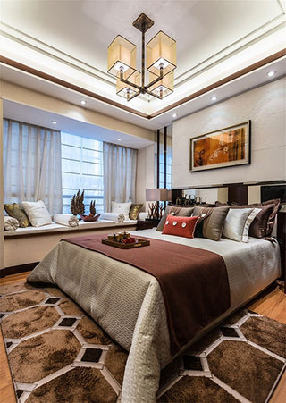 135平新中式风格三居室装修卧室地毯图片