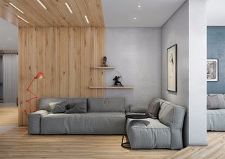 98㎡简约木质公寓沙发背景墙装修效果图