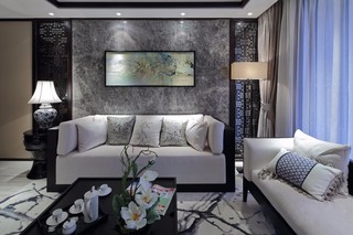 三居室新中式风格沙发背景墙装修效果图