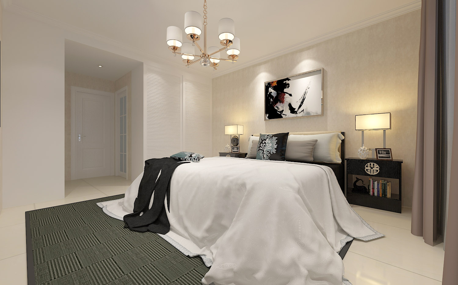 120平米装修,三居室装修,5-10万装修,现代简约风格,卧室背景墙,白色