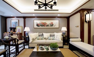 中式风格三居室沙发背景墙装修效果图