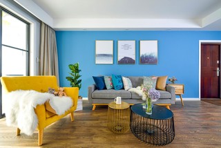 蓝调北欧风二居沙发背景墙装修效果图