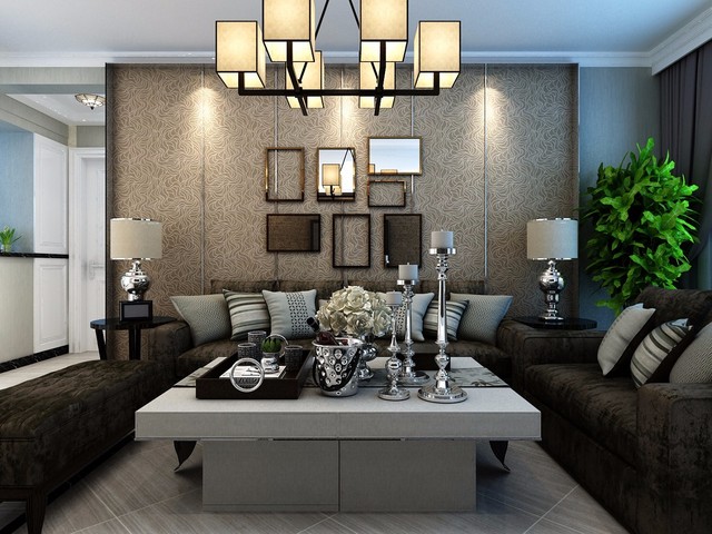 100㎡混搭两居装修客厅沙发设计 106㎡混搭风格沙发背景墙装修效果图