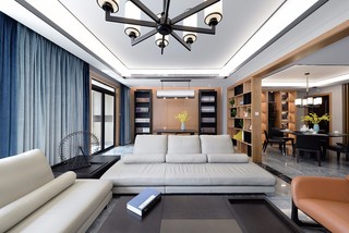 现代中式大户型装修客厅沙发布置图