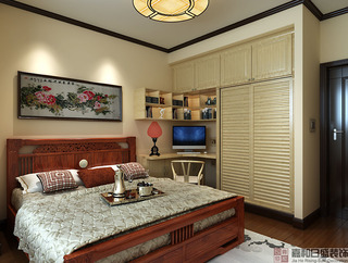 中式风格三居卧室装修效果图