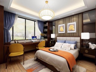 新中式风格公寓卧室装修效果图