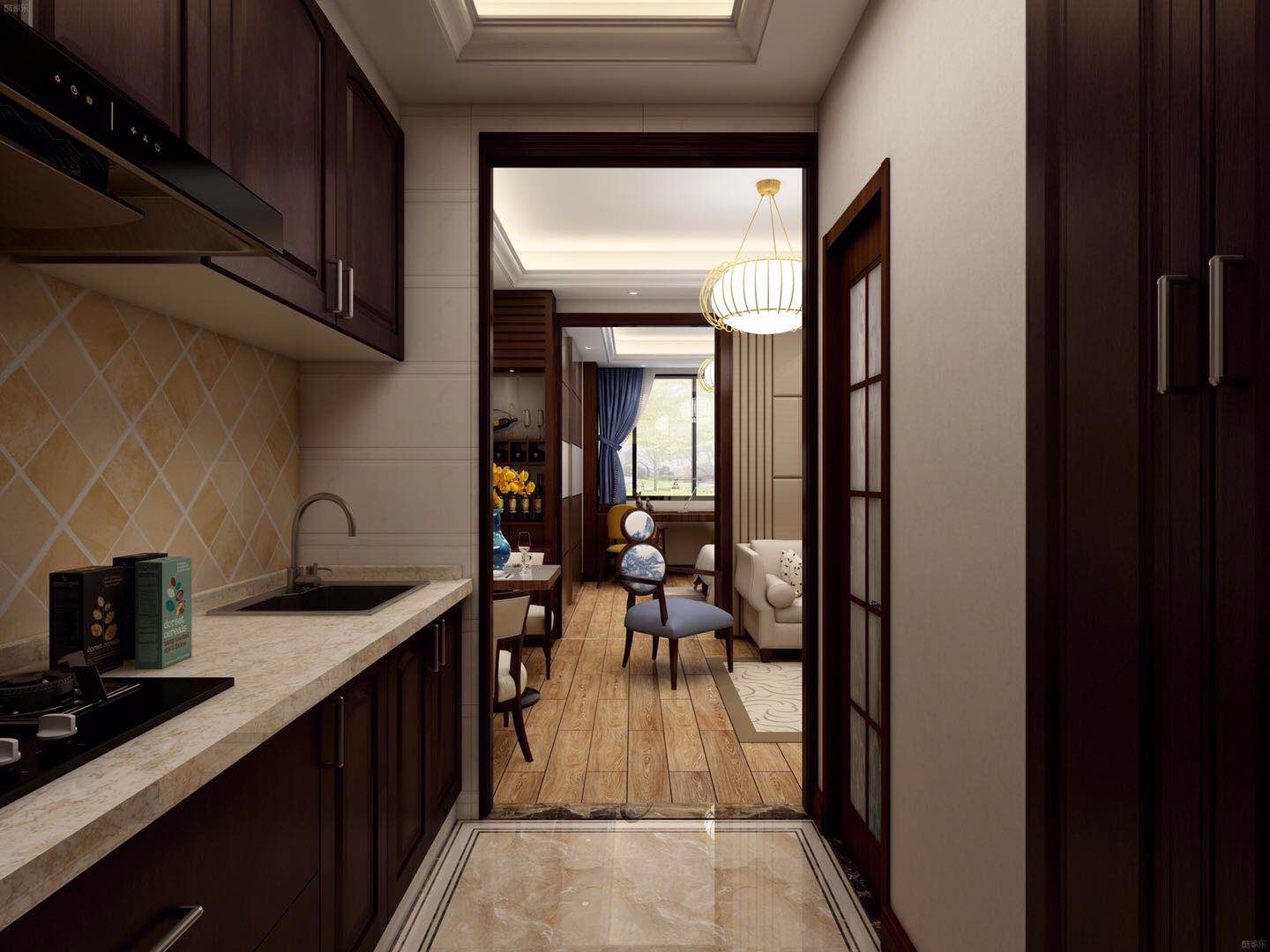 新中式风格公寓厨房装修效果图