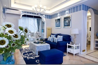 地中海风格二居装修沙发背景墙装修效果图